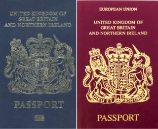 Синий и бордовый британский паспорт