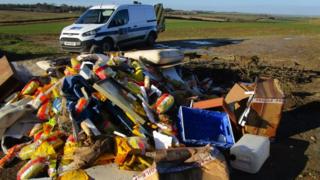Fly-tipped waste at Great Chishill