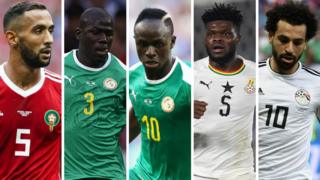 Medhi Benatia (Morocco), Kalidou Koulibaly (Senegal), Sadio Mane (Senegal), Thomas Partey (Ghana) and Mohamed Salah (Egypt)