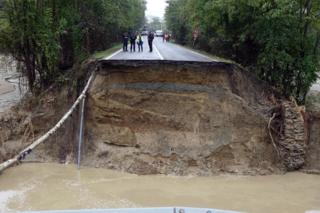 A collapsed road