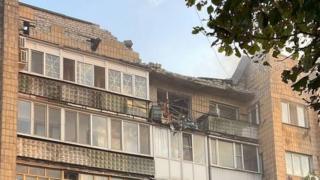 A building destroyed in Pokrovks, Donetsk region