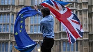 A man waving both a European flag and a European flag