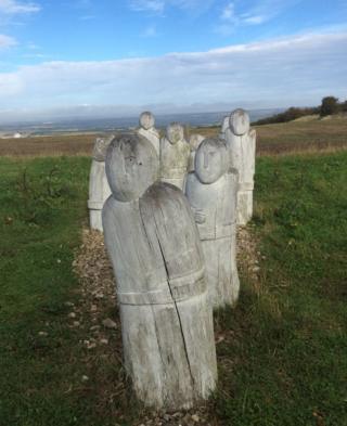 Stone artwork in a field
