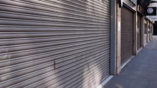 Jewellery shops stand shuttered on a deserted Hatton Garden in the Clerkenwell district of London.