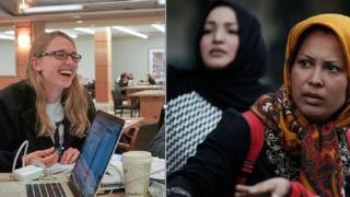 سيدتان إحداهما تشعر بالقلق والأخرى بالسعادة