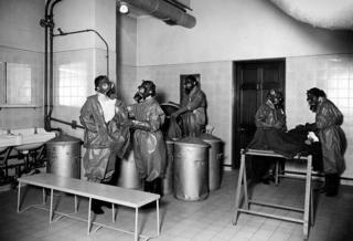 Gas decontamination unit in the vaults of the Bank of England during WW2