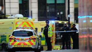 Emergency vehicles in London Bridge