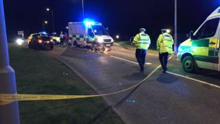 stirling accident road crash closed vehicle two after crews ambulance caption police scene