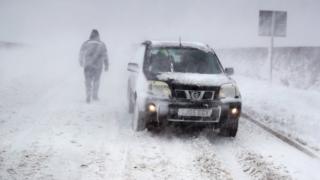 Cars in snowy conditions on the A192 near Blyth in Northumberland, as storm Emma, rolling in from the Atlantic, looks poised to meet the Beast from the East"s chilly Russia air - causing further widespread snowfall and bitter temperaturess.