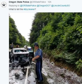 Police officer on "slimed" road