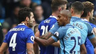 Manchester City and Chelsea players brawling