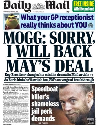 Daily Mail front page, 27/3/19
