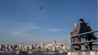 People on Bosphorus bridge