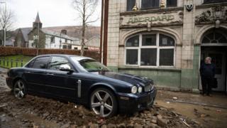 A Jaguar car outside a building in Aberdare, Rhondda Cynon Taf