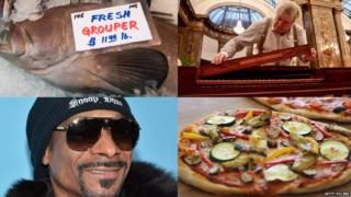 Clockwise from bottom left: Snoop Dogg, Grouper, Professor Geoffrey Lancaster, expert on the First Fleet piano, and pizza.
