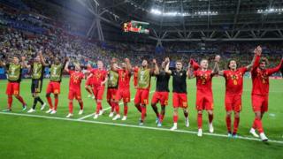 Belgium team celebrating at World Cup 2018