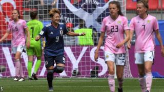 Japan's Yuika Sugasawa celebrates scoring against Scotland