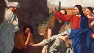 Painting in the Mosque Cathedral of Cordoba, also called the Mezquita Jesus resurrecting Lazarus.