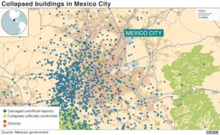 Collapsed building in Mexico City
