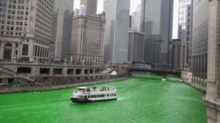 The Chicago river dyed green