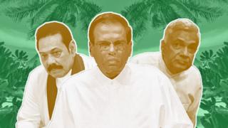 Composite image showing Mahinda Rajapaksa, Maithripala Sirisena and Ranil Wickremesinghe