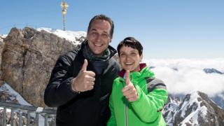 Alternative for Germany (AfD) leader Frauke Petry and Austrian Freedom Party (FPOe) leader Heinz Christian Strache on Zugspitze, 10 Jun 16