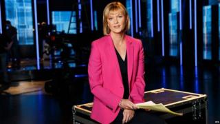 Julie Etchingham on the set of the ITV's leadership debate