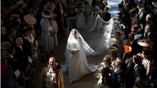 Meghan Markle arriving at her royal wedding ceremony