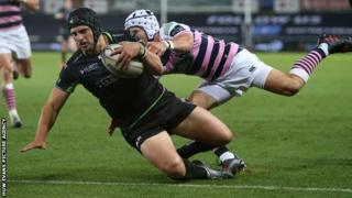 Dan Evans scores Ospreys' sixth try against Cardiff Blues