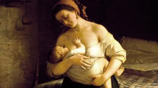 Detalle de "La amamantada" por Cletofonte Preti (1843-1880).