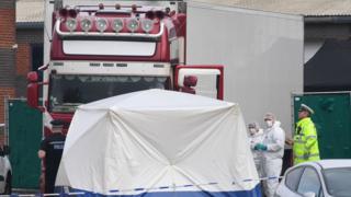 Police activity at the Waterglade Industrial Park in Grays, Essex, after 39 bodies were found inside a lorry on the industrial estate.