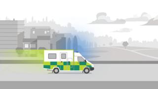 Ambulance driving from town to countryside