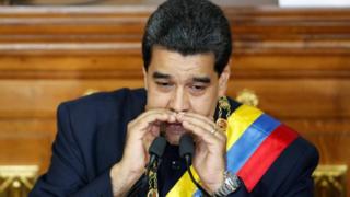 Venezuela's Presidente Nicolas Maduro gestures as he speaks during a session of the National Constituent Assembly