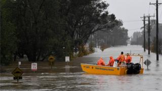 Rescue boat in flooded area