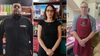 Shop owners Raj Singh, Faye Coles and Alfie Murray