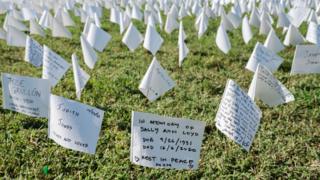 The names of more than 650,000 Covid victims were placed on the National Mall in Washington DC in September