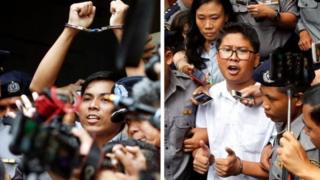 'Yan jaridar Wa Lone da Kyaw Soe Oo (a hagu) sun ce 'yan sanda sun yi musu sharri ne