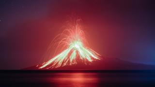 Mount Anak Krakatoa eruption seen on July 19, 2018 in Kalianda, Indonesia