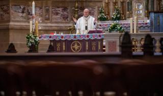 Cardinal Peter Erdoe holds Easter Sunday Mass in St Stephen's Basilica in Budapest, Hungary, 12 April 2020