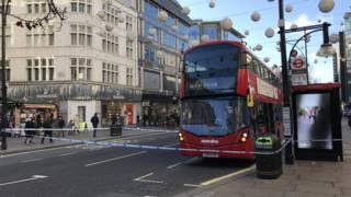 bus inside police cordon on Oxford Street