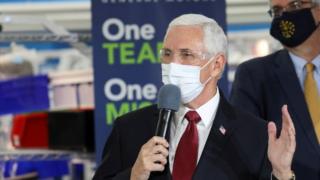 Vice-President Mike Pence visits the General Motors Components Holding Plant manufacturing ventilators in Kokomo, Indiana, 30 April