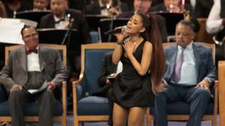 Ariana Grande performs at Aretha Franklin funeral