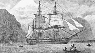 Technology HMS Beagle in the Straits of Magellan - Reproduction of frontispiece from Darwin, Charles (1890)