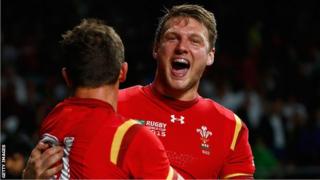 Dan Biggar celebrates Wales' World Cup win over England