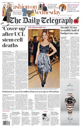 Daily Telegraph front page - 31/10/18
