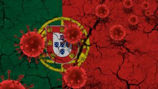 Ilustração bandeira Portugal e Coronavírus
