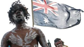 Aboriginal performers guide the Indigenous and Torres Straight Islander war veteran march on ANZAC Day in Sydney's Redfern on April 25, 2008