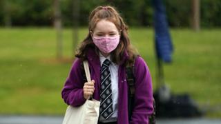 Scottish schoolgirl wearing face mask, August 2020