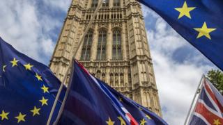 Флаги Великобритании и ЕС в Вестминстере