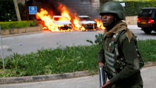 Soldier outside Nairobi hotel